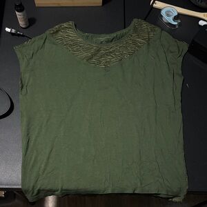 Coldwater Creek Forest Green Lace Accent Top